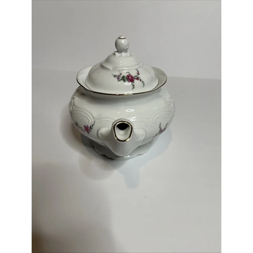 Vintage Wawel Pink Floral Pattern Teapot With Lid And Gold Trim